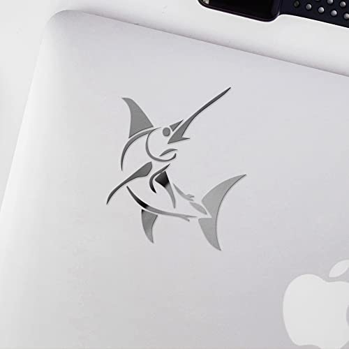 2 Pcs - Decal Stickers of Stylized Marlin Fish (Metallic Silver) Premium Waterproof Vinyl Decal Stickers for Laptop Phone Accessory Helmet Car Window Mug Tuber Cup Door Wall ANDSKUS512501SI070722 - color: Metallic Silver, size: 3.8'' x 4.4''