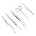 5pcs Plant Tweezers and Scissors, Long Stainless Steel Garden Bend Tongs Set with Straight Curved Flat Point Tip Multiple-Use Gardening Tools for Bonsai Reptile Feeding Kitchen Use - style: B