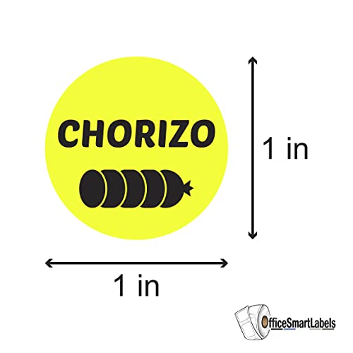 Chorizo Stickers - 1 Inch Round Circle Chorizo Food Labels in Bright Yellow for Restaurant Deli Food Truck, Supermarket Grocery Store Stickers Meat Meal Menu Choice Package Label - 300 Labels/Pack - color: Chorizo, size: 300 Labels