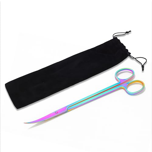 Mandala Crafts 12 Inches Rainbow Stainless Steel Curved Aquarium Scissors for Trimming Aquatic Plants – Bent Aquascape Scissors for Fish Tanks, Hospital Tanks, Goldfish Bowls, and Terrariums - color: Rainbow Curved Scissors, size: 12 Inches