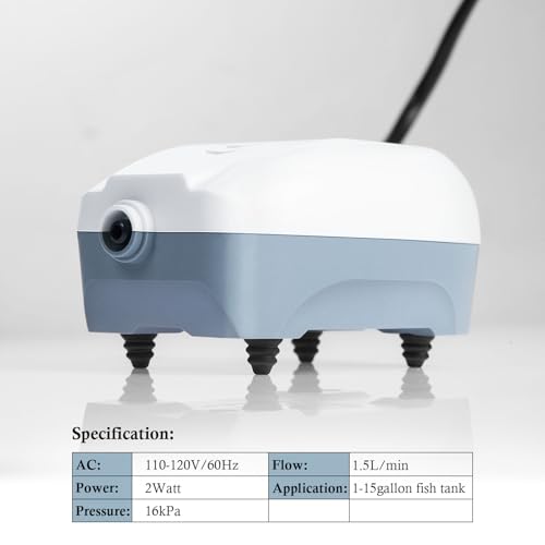 HITOP 2W Single Outlet Aquarium Air Pump, 25GPH Fish Tank Aerator with Accessories, Quiet Oxygen Pump for Small Tank up to 15gallon - style: 25GPH
