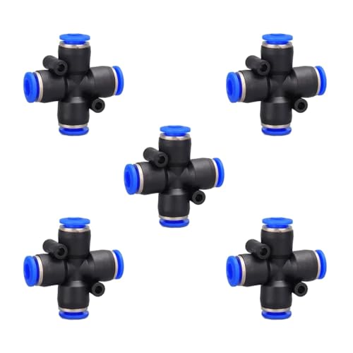 4 way 6mm OD Push to connect Fittings,push to connect air fittings, 4-way air line push connectors (5 Pcs) - size: 0.236", style: 4 way Union