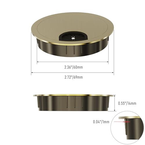 Desk Grommet 2-3/8 Inch 60mm, Zinc Alloy Computer Desk Wire Hole Cover, Office Desktop Cord Cable Hole Metal Ring, Bronze Tone - size: 2-3/8" Bronze Tone