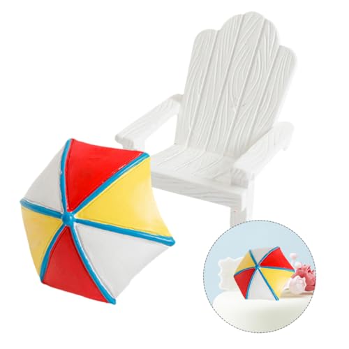 Garneck 2pcs Miniature Mini Beach Chair Furniture Terrariums Decoration Aquarium Ornament Mediterranean Figurines Umbrella Summer Home Accents Decor Mini Desktop Decor Rocking Chair Cute