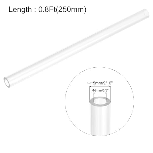 uxcell Rigid Round Clear Tubing 9mm(3/8") ID x 15mm(9/16") OD x 0.8Ft(250mm) Length Plastic Tube - size: 9mm x 15mm x 250mm
