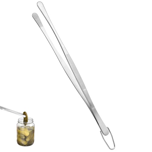 U-Taste 10in Kitchen Cooking Tweezer: 18/8 Stainless Steel Food-Grade Metal Food Tong, Seamless-Welding, Sturdy, Flexible and Non-Slip for Pasta Salad Serving, Grilling, Frying, Baking (Round Tip)