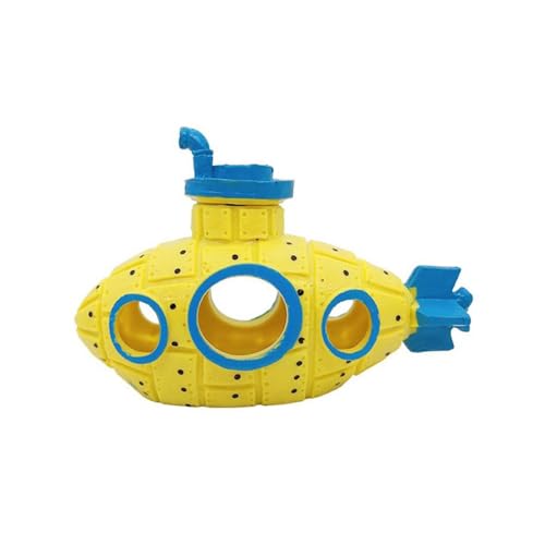 Fish Tank Decoration Craft Aquarium Ornament Pet Supplies Fish Shrimp Hiding Home Decoration Broken Submarine Design(Yellow)