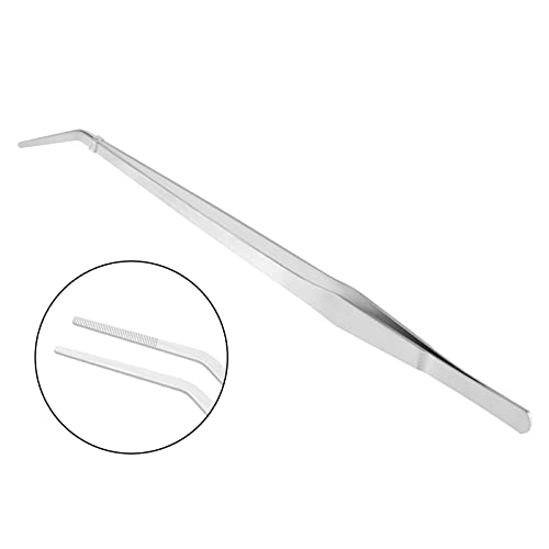2PCS Long Tweezers, 15 inch Curved Aquascaping Tools, Stainless Steel Feeding Tongs Aquascape Tools, Aquarium Tweezers for Aquarium Reptile, Plant, Snakes, Lizards, Coral Feeder