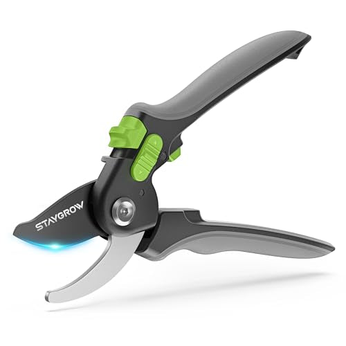 Pruning Shears for Gardening,8.5" SK5 Garden Shears Cuts 10000+ Times Staying Sharp, Garden Scissors with One-handed Unlocking&Adjustable Handle, Garden Clippers Gardening Tools for Men Women - style: 8.5" Bypass