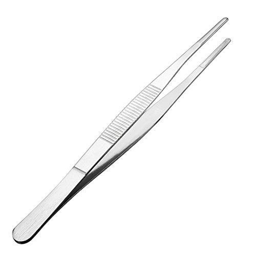 uxcell 1 Pcs 7-Inch Stainless Steel Straight Blunt Tweezers Serrated Tip Daily Garden Tool - size: 7-Inch
