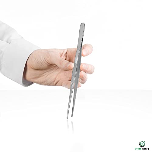 Thumb Dressing Forceps, Mulipurpose Tweezer Stainless Steel, Serrated Tip Straight 10 Inch - size: 10"