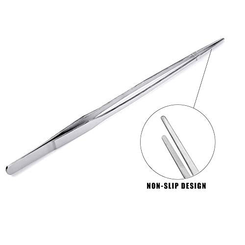 2Pcs Stainless Steel Reptile Feeding Long Tongs Tweezers for Reptile, Lizards, Gecko, Spider, Tarantula, Hedgehog, Snake, Aquarium