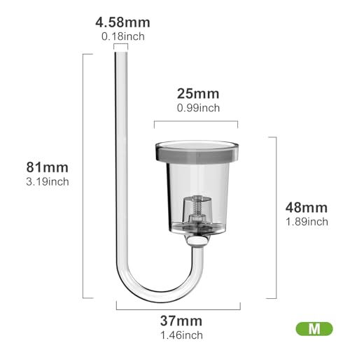 FZONE Acrylic Aquarium CO₂ Diffuser with Built-in Check Valve & Bubble Counter, Syringe & Suction Cup – Fine Bubble CO₂ Delivery for Planted Tanks (M-25mm) - size: M-25mm