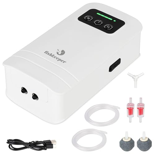 fishkeeper Battery Powered Aquarium Air Pump, USB Rechargeable Aerator Fish Tank Air Pump for 10-210 Gallons Portable Oxygen Pump for Outdoor Fishing, Power Outages and Emergency (6W 110GPH) - size: 6W-6000mAh (High-capacity)