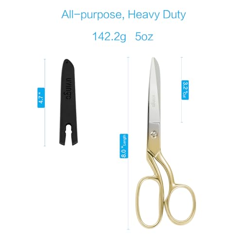 LIVINGO Professional Fabric Sewing Scissors: Multipurpose Heavy Duty Forged Stainless Steel Sharp Bent Blade Dressmaker Classic Cutting Leather Cloth Tailor Shears for Home - 8 inch Gold - color: B-gold