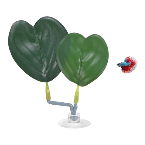 M METERXITY 1-Pack Betta Fish Leaf Pad, Hammock Plant Leaf Pad, Realistic Resting Fish Rest Bed for Fish Tank Decorations/Aquarium Accessories/Spawning Grounds/Breeding [Green, Heart-Shaped] - color: Green