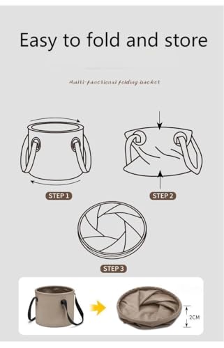 Collapsible Bucket 2.6/5.3 Gallon Portable Camping Outdoor Buckets Water Container Basin Foldable for Camping Hiking Travel Foot Soaking Fishing (Khaki, 10L(Diameter 24cm;Height 21cm))