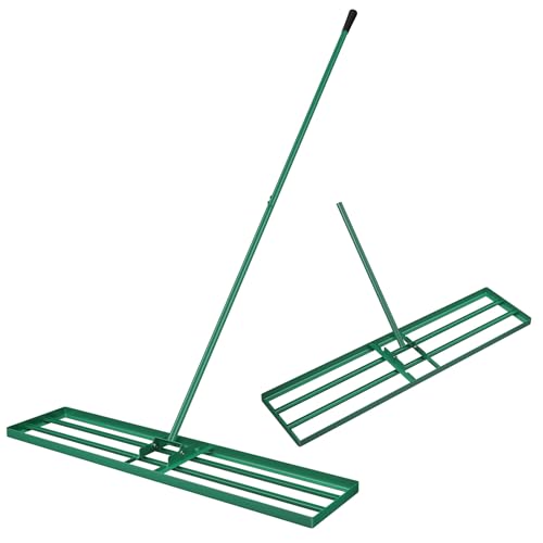 Goplus Lawn Leveling Rake, 42" x 10" Heavy Duty Level Lawn Tool w/ Ergonomic Handle for Soil, Effort-Saving Landscape Rake for Garden, Backyard, Golf Course, Farm, Pasture - style: 42" x 10", Green
