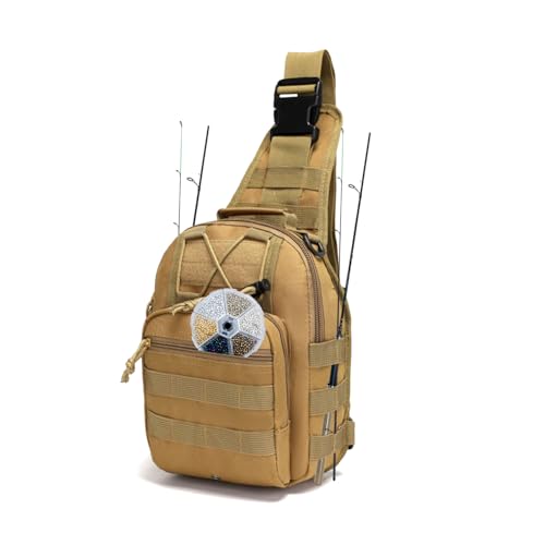 Lightweight Fishing Tackle Backpack Professional Water-Resistant All-in-One Rod Holder & Gear Storage - color: Khaki