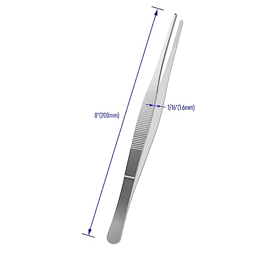 2 PCS 8 Inch Stainless Steel Tweezers, with Straight Round Blunt Serrated Tip, 1/16 Inch Thickness Stainless Steel, Multipurpose Daily Garden Home Lab Craft Repairing Tool - size: 8"L(1/16"T)