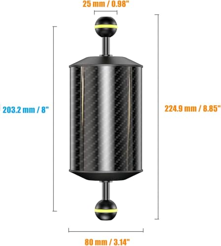 Sea frogs Carbon Fiber Float Arm D80mm, 8'', for Ultralight, Aquatic Arm, Buoyancy Provided 600g, Underwater Camera System Diving Tray Video Light/Strobe GA-10 - color: D80mm, 8'' Carbon Fiber Float Arm