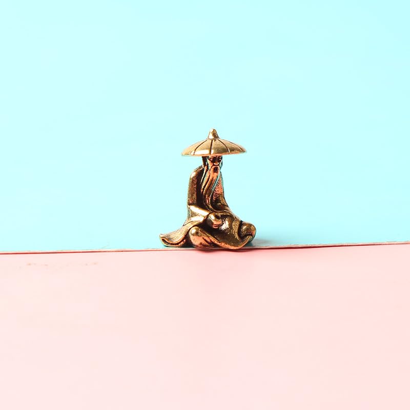 Acxico 6PC Brass Micro-Landscape Ornaments, Depicting Jiang Taigong Fishing, Fisherman's Small Bridge, Monk, with Miniature Fish Tank Decorations