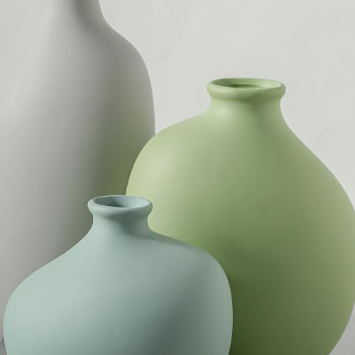 Ceramic Vase Set of 3, Small Rustic Farmhouse Pottery Vases for Home Decor, Perfect for Pampas Grass, Ideal for Living Room, Bedroom, Kitchen, Bathroom, Bookshelf, Table Centerpiece. - color: 9099-3
