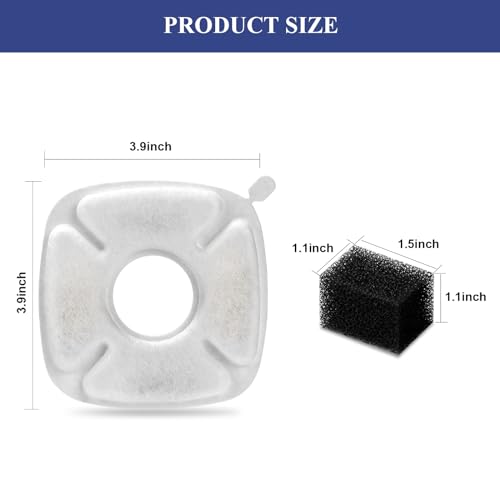 16 Pcs Cat Fountain Replacement Filters：8 Pack Cat Water Fountain Replacement Filters & 8 Pack Pre-Filter Sponges, Pet Fountain Filter Fit for 95oz/2.8L Automatic Pet Fountain Cat Water Fountain