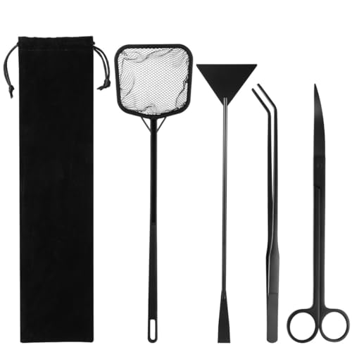 Aquascaping Tool Set for Aquarium Care, Includes Curved Scissors, Tweezers, Spatula & Fish Net, Perfect for Small Aquariums and Plant Maintenance