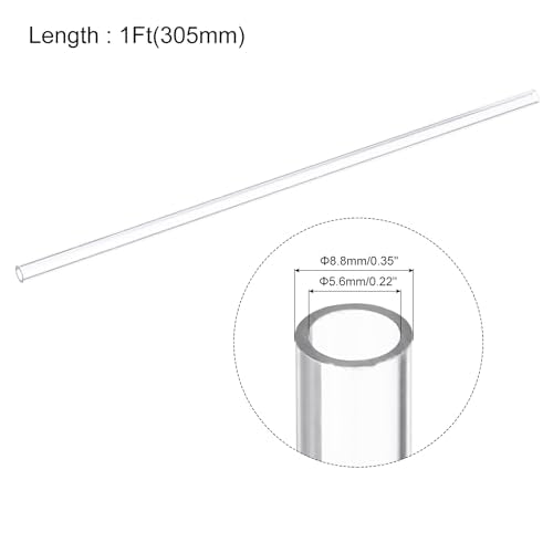 uxcell Polycarbonate Rigid Round Clear Tubing 0.22 Inch(5.6mm) ID x 0.35 Inch(8.8mm) OD x 1Ft(305mm) Length Plastic Tube - size: 5.6mm x 8.8mm x 305mm