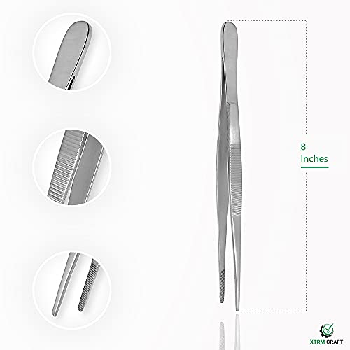 Thumb Dressing Forceps, Mulipurpose Tweezer Stainless Steel, Serrated Tip Straight 8 Inch - size: 8"