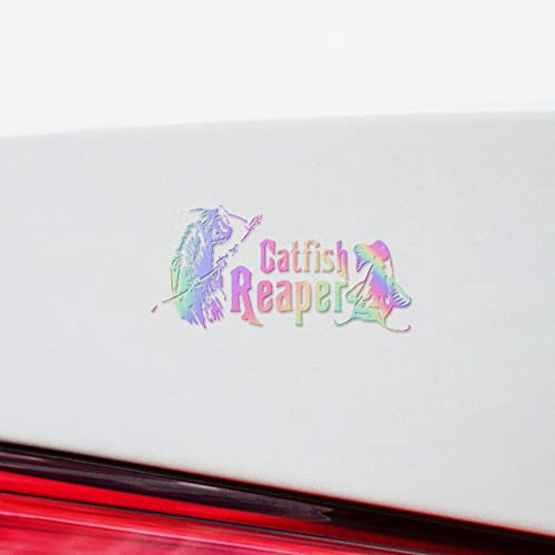 Decal Stickers of Catfish Reaper Fishing #2 (Hologram) (Set of 2) Premium Waterproof Vinyl Decal Stickers for Laptop Phone Accessory Helmet Car Window Mug Tuber Cup Door - BICVER1570832HOW19Y24 - color: Hologram, size: 6.8'' x 3.3''