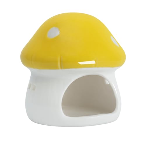 AnRui Ceramic Mushroom Aquarium Decor Cute Mini House Betta Fish Tank Accessories Decoration Hideaway Hideout Cave Ornament for Small Fish, Shrimp, Goldfish and Reptiles (Yellow, Small) - color: Yellow, size: Small