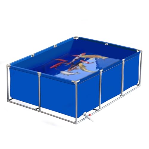 Large Outdoor Fish Holding Tank with Drain Valve, Canvas Fish Pond.Outdoor Above Ground Fish Holding Tank Large PVC Aquarium Pool with Steel Frame for Koi Fish & Turtles Durable Blue Pond Li - color: Blue, size: 1×1×0.6m(3.3×3.3×1.9ft)