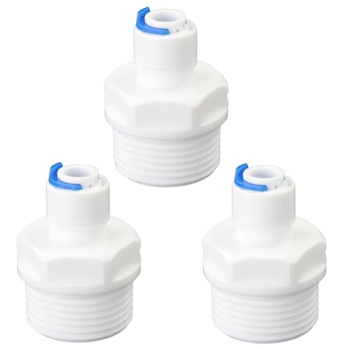 3/4" Male Thread Straight to 1/4" OD PE Tube Push-to-Connect, RO Water Filtration Hose Connector, Pre-Purifier & Water Purifier Plastic Adapter (3-Pack) - style: 1/4” Tube to 3/4” Male Thread