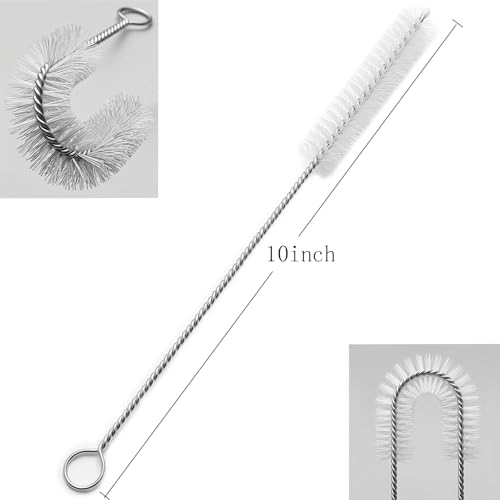 Long Straw Brush Cleaner (10 Pack), Flexible Nylon Tube Cleaning Brushes with 0.4" Bristles, Rust-Proof Stainless Steel Wire Washer for Reusable Tumblers, Sports Bottles & Pipes (10 Inch) - color: White