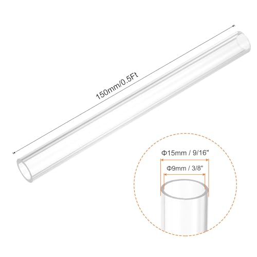 uxcell Rigid Round Clear Tubing 9mm(3/8") ID x 15mm(9/16") OD x 0.5Ft(150mm) Length Plastic Tube - size: 9mm x 15mm x 150mm