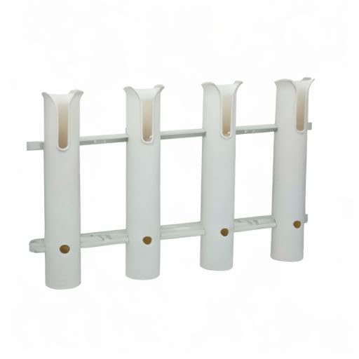 HiUmi Wall Mounted Fishing Rod Holders Tubes Links Fishing Rod Holder Rack Rests (4-Pole-White) - color: 4-pole-white