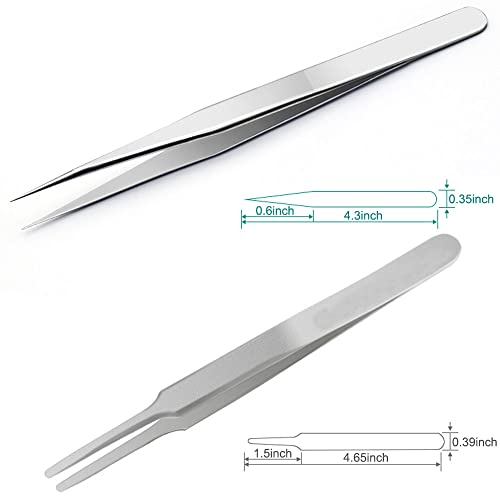 H&W Precision Tweezers 6PCS Set, Upgraded Anti-Static Stainless Steel Curved of Tweezers, for Electronics, Laboratory Work, Jewelry-Making, Craft, with Storage Bag