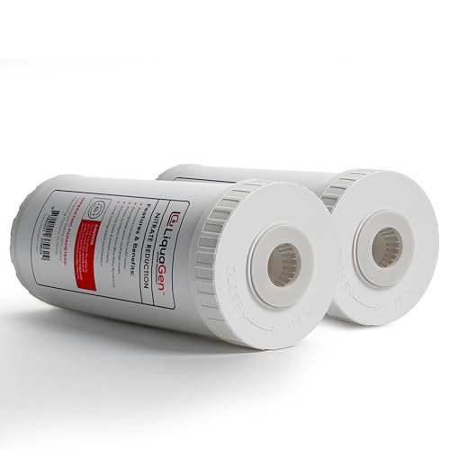 LiquaGen Nitrate Reduction Water Filter Cartridge – Strong Base Anion Resin, Reusable & Refillable, Universal 2.5x10, 2.5x20, 4.5x10, 4.5x20 – Whole House & Aquarium RO/DI (2, 4.5" x 10") - size: 4.5" x 10"