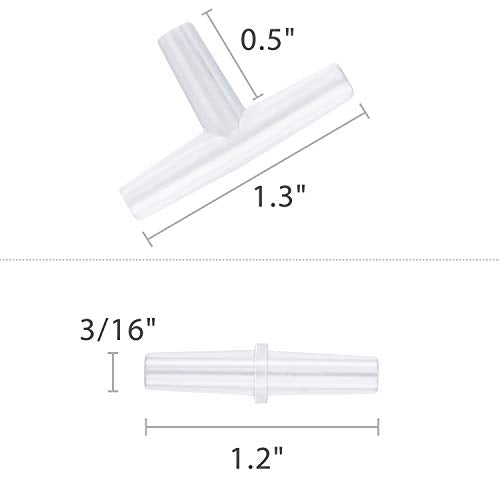 Pawfly 40-Piece Aquarium Air Valve Connector White Plastic Inline Tubing, 3-Way T & Straight Aquarium Airline Tubing Connector - color: 2 Kinds(40 Pack)