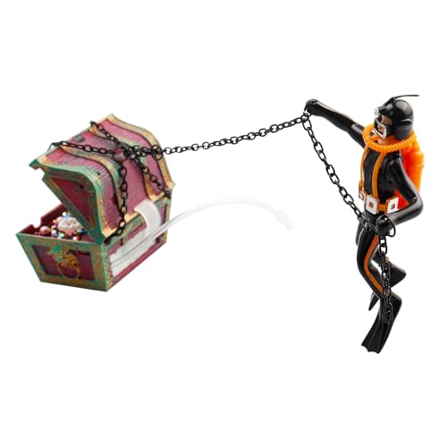 Action Aquarium Ornament, Undersea Treasure Chest Diver, Live-Action Aerating Fish Tank Decorations Resin