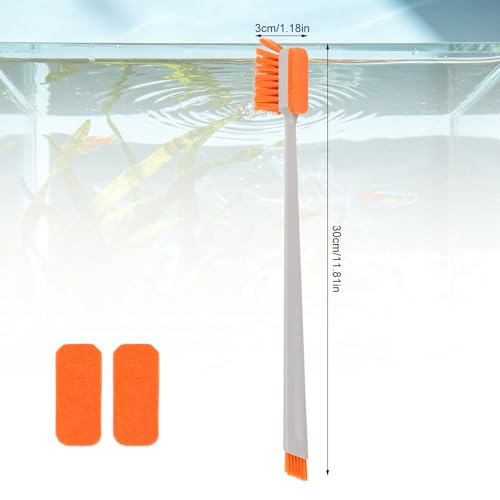 Small Fish Tank Cleaning Brush, 30x3cm/11.81x1.18in Aquarium Algae Scraper with 2 Felt Replacement Cloths for Cleaning Glass and Acrylic Aquariums