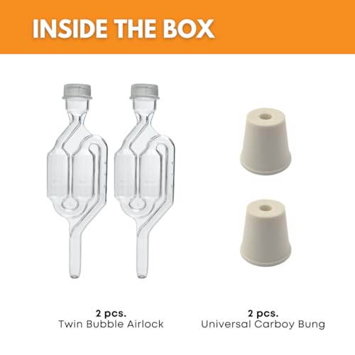 Fastrack Twin Bubble Airlock and Carboy Bung (2-Pack) | Fermentation Airlocks for Homebrewing Beer, Wine, Mead, and Kombucha