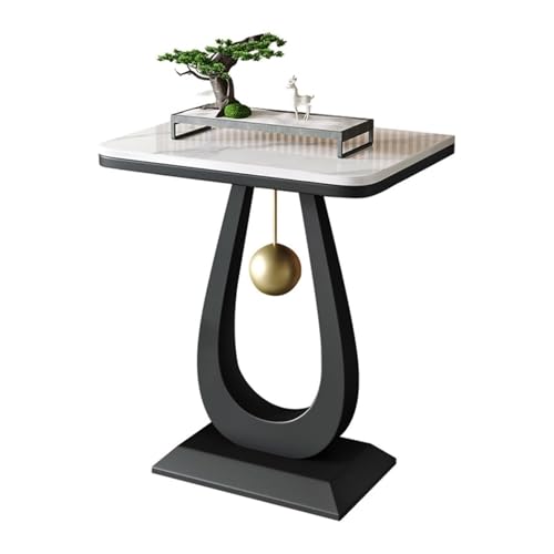 Modern Marble Console Table with Metal Frame, Minimalist Plant Stand, Living Room Display Shelf, Flower Pot Rack, Versatile Furniture for Home Décor - color: Black-2, size: 50*30cm/19.7*11.8in
