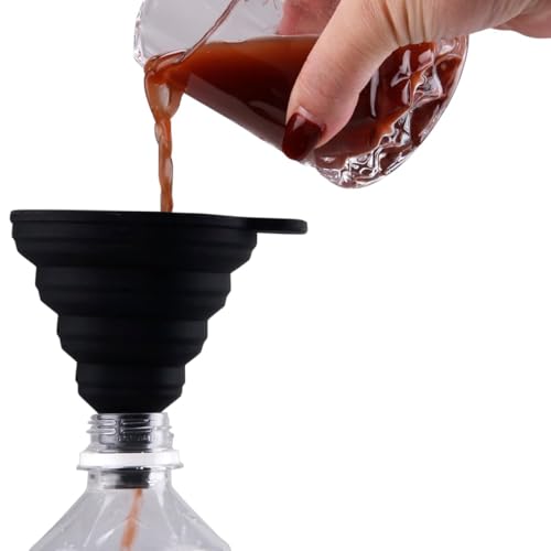 Silicone Collapsible Funnel for Kitchen Use, Food Grade Small Flexible Funnel for Liquid Transfer, Oil Change, Cooking, Water, Powder, Juice, Drink & Filling Bottles, Black - color: Black