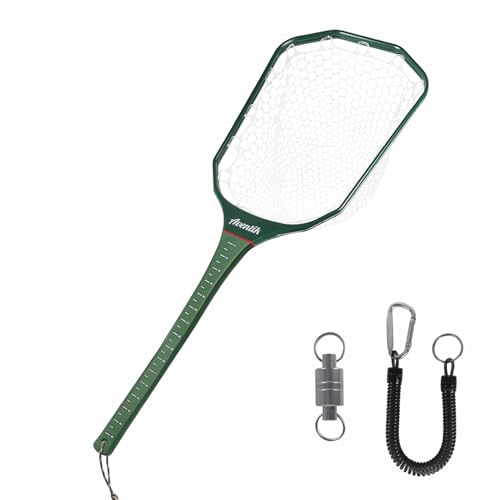 Aventik Fly Floating Fishing Net Carbon Fiber Landing Trout Net Light Weight Clear Rubber Ghost Net Catch & Release - color: green