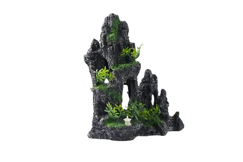 Large Fish Tank Decorations - Mountain View Aquarium Ornament with Tree House Cave Bridge,Resin, 10.24x9.45x5.12 inches, C - color: C