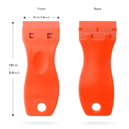 FOSHIO 2PCS Orange Plastic Razor Blade Scraper Tool and 100PCS Orange Plastic Blades for Gasket Remover, Sticker Remover, Labels Decal and Adhesive Remover for Windows and Glass - color: Orange