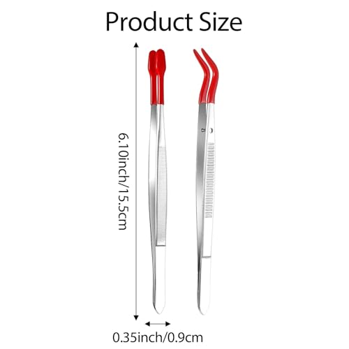 2 Pcs Rubber Long Tweezers For Crafts Tweezers Tipped Coated Precision Tweezer Hobby Craft Set Long Bent And Straight Flat Tip For Stamp Coins